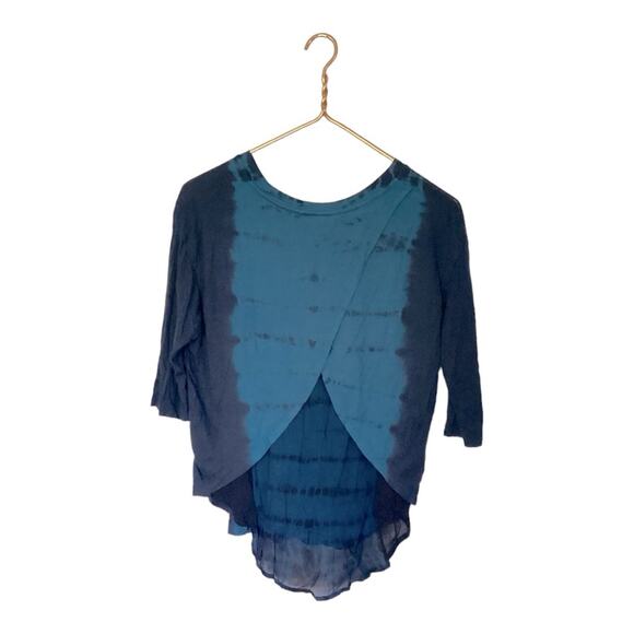 Young Fabulous & Broke Blue Black Tye Dye Split Open Back Shirt Blouse M - Picture 1 of 4